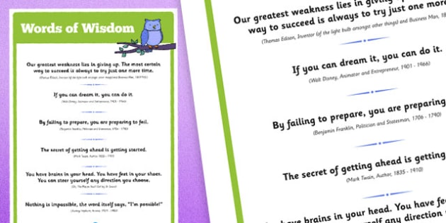 Words of Wisdom Display Poster - inspiration, class management