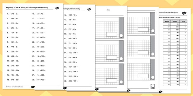 Key Stage 2 Arithmetic Test Year 3 Content Practice Questions