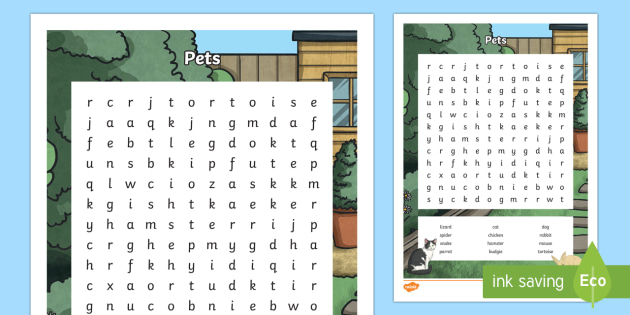 Pets Themed Word Search