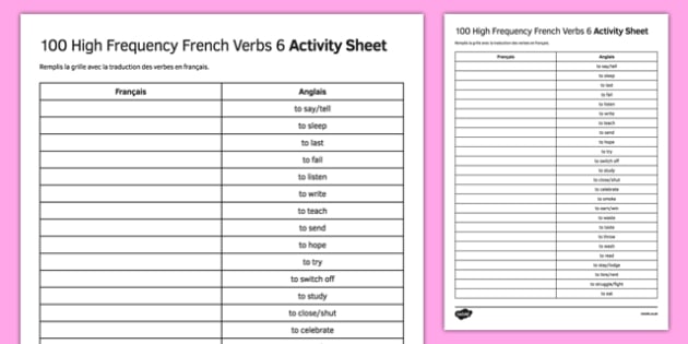 100 high frequency french verbs worksheet worksheet 6