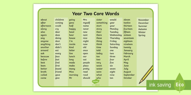 year two core words word mat literacy english writing flashcards core