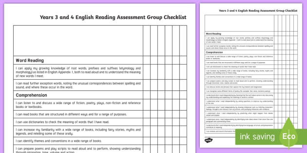 handwriting checklist assessment National and Reading 4 Years 3 Assessment 2014 Curriculum LKS2