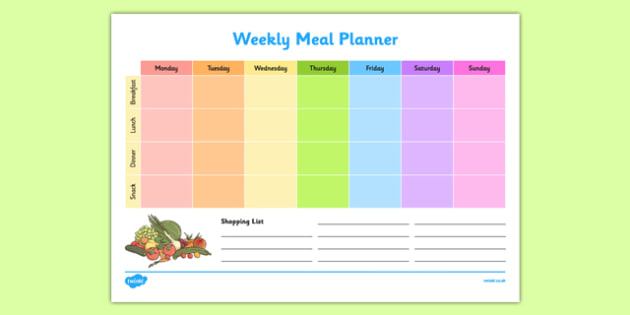 Weekly Meal Planner Menu Food Planner Template