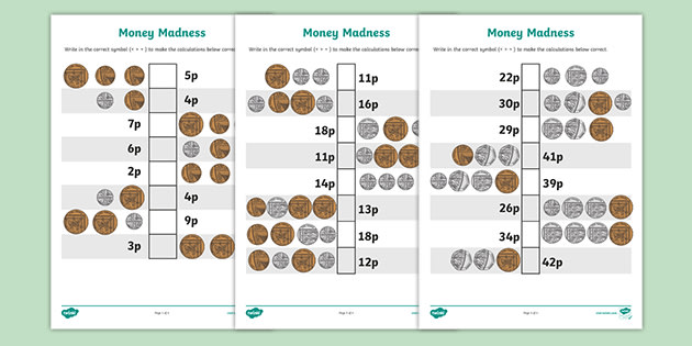 money madness greater than and less than worksheet worksheet pack