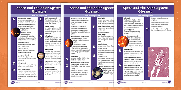 Space And The Solar System Ks2 Vocabulary Glossary