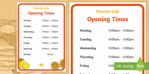 Cafe Opening Times