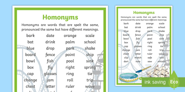 Homonyms Examples What Is A Homonym Teaching Wiki