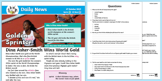 LKS2 Dina Asher-Smith Wins Gold Daily News Story