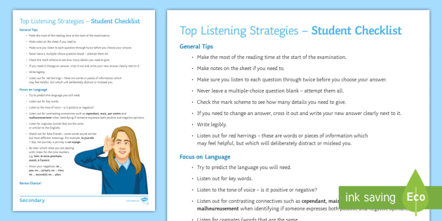 My French Listening Strategies Top Tips - KS3, KS4, activities