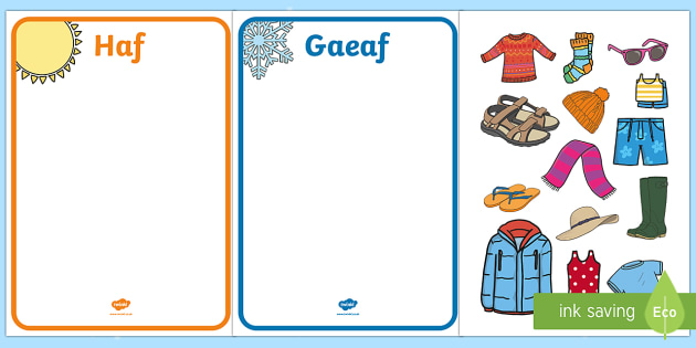 Winter and Summer Clothes Sorting Activity Welsh