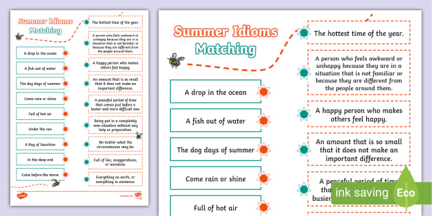 esl summer idiom matching worksheet teacher made