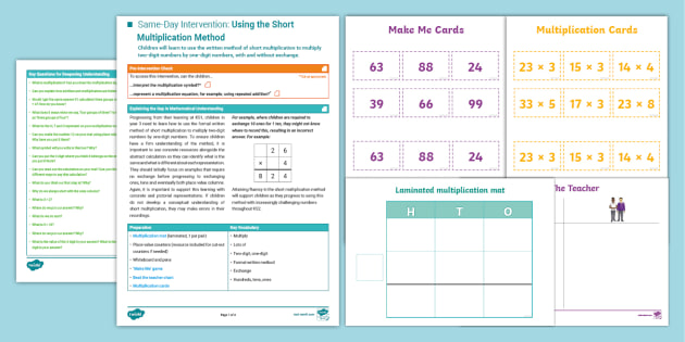 👉 Year 3 Maths Same-Day Intervention Plan: Short Multiplication