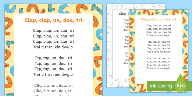 Clap Clap One Two Three Welsh Second Language Song Lyrics Welsh