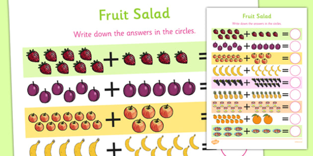 Fruit Salad Up to 20 Addition Sheet (teacher made)