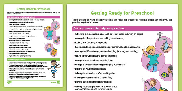 Getting Ready For Preschool: Parent And Carer Information Sheet