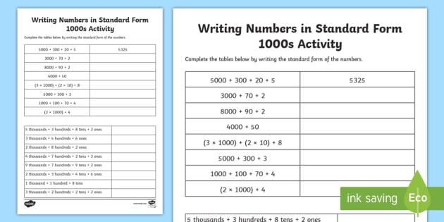 Writing Numbers In Standard Form 1000s Worksheet Worksheet