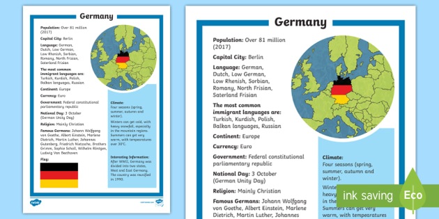  NEW Germany Fact File German Europe Deutschland  