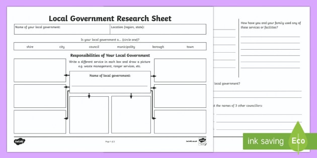 Local Government Research Worksheet Worksheet Australia