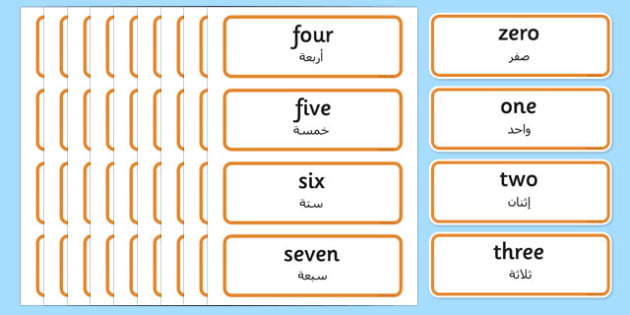 0 100 Number Words Word Cards Arabic Translation