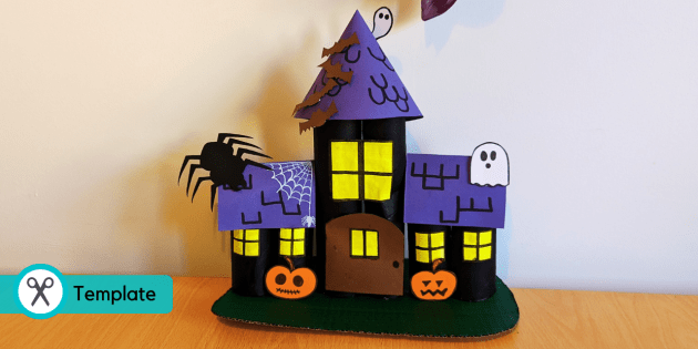 Oil Pastel Haunted House Craft For Kids (Free Template)  Halloween art  projects, Haunted house craft, Fun halloween activity