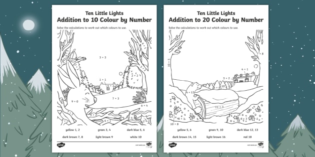 Ten Little Lights Addition Colour by Number - Twinkl Originals