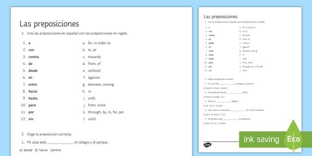 Prepositions Worksheet Worksheet Spanish Teacher Made