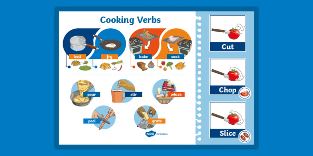 cooking verbs list poster primary resource english