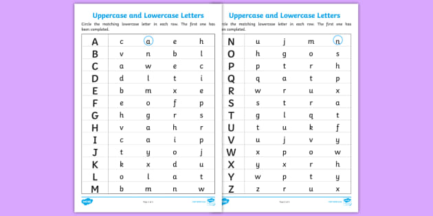 Alphabet Upper Case And Lower Case Worksheet Primary