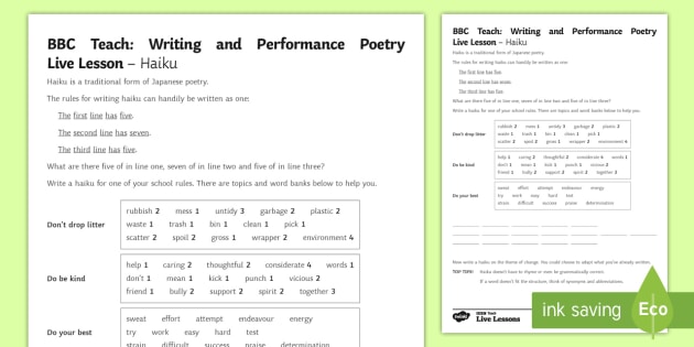 Free Bbc Teach Writing And Performance Poetry Live Lesson Haiku