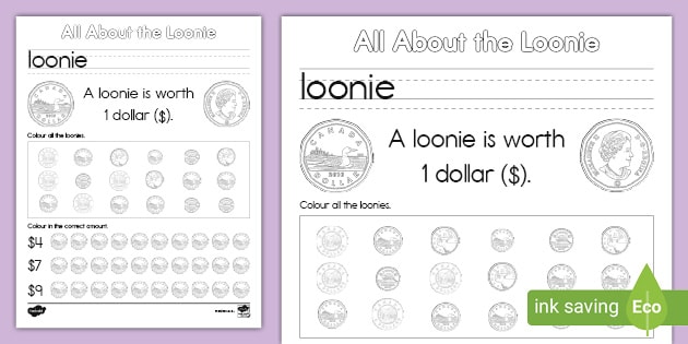 All About the Canadian Loonie Coin Worksheet - Math - Twinkl
