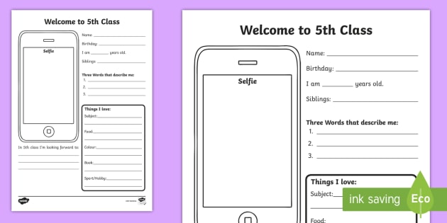 welcome to 5th class selfie writing worksheet activity sheet back to school welcome - Activity Sheets For 10 Year Olds welcome to 5th class selfie writing worksheet activity sheet back to school welcome - Activity Sheets For 10 Year Olds