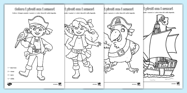 I Pirati: Disegni da Colorare con i Numeri Facili