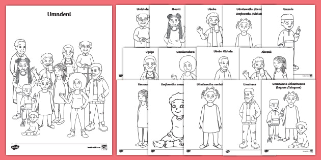 umndeni family in zulu colouring sheets teacher made