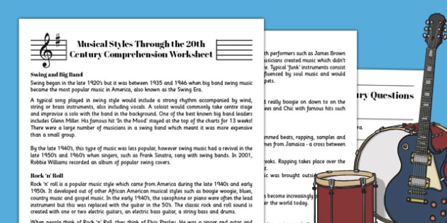Musical Styles of the 20th Century Comprehension Worksheet
