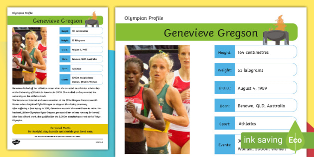 Australian Rio Olympian Genevieve Lacaze Handwriting Practice Worksheet