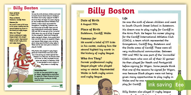 Billy Boston Fact File (teacher made)