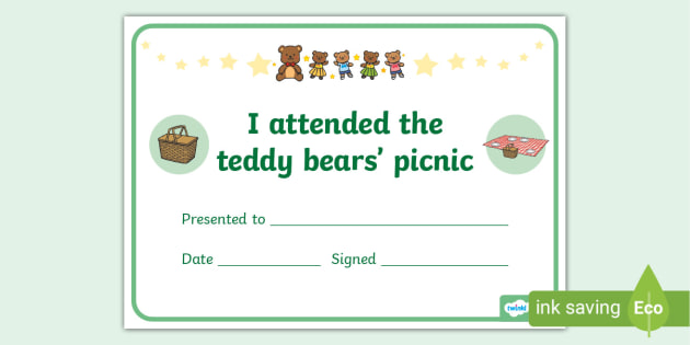 Teddy Bears' Picnic Certificate (teacher made)