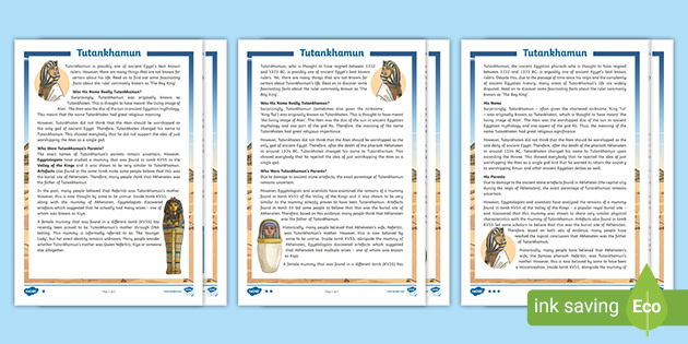 UKS2 Tutankhamun Differentiated Reading Comprehension Activity