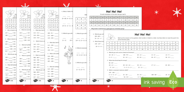 christmas maths jokes worksheets twinkl