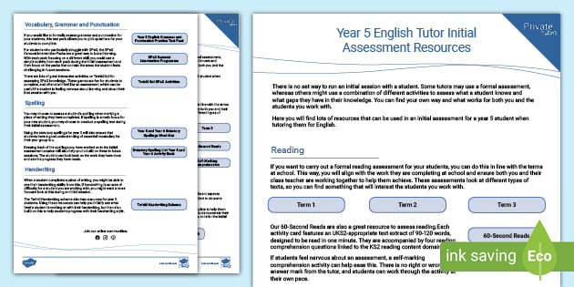 Year 5 English Tutor Initial Assessment Resources