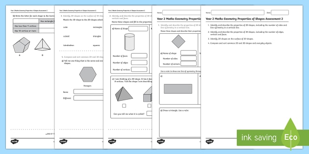 Year 2 Maths Geometry Properties of Shapes Assessment 2