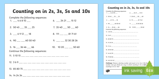 Counting In 2s 3s 5s And 10s Worksheet Teacher Made