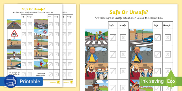 Safe And Unsafe Situations Worksheet Road Safety