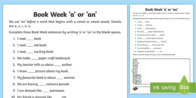 Cbca Book Week A Or An Worksheet Teacher Made