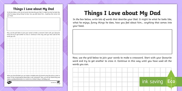 KS2 Things I Love about My Dad Crossword Worksheet