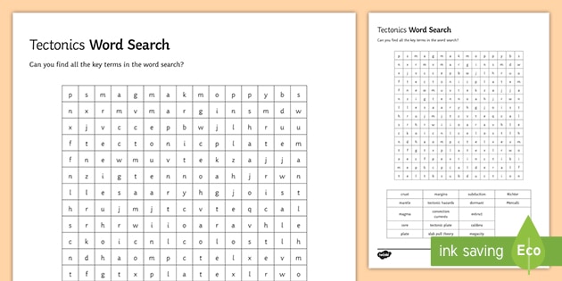 Tectonics Word Search Worksheet / Worksheet