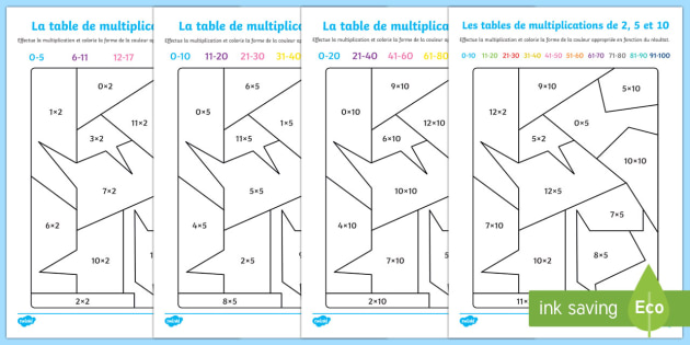 Feuilles De Coloriage Et Calculs Les Tables De 2 5 Et 10 Feuille