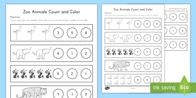 zoo animals counting worksheet activity sheet early