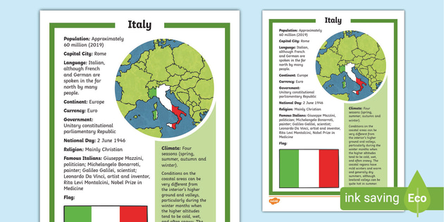 Geographical Features Of Italy Geography Resources   IT T 2567124 Italy Fact File  Ver 2 