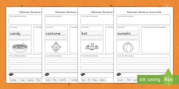 halloween unscramble worksheets sentence building ela